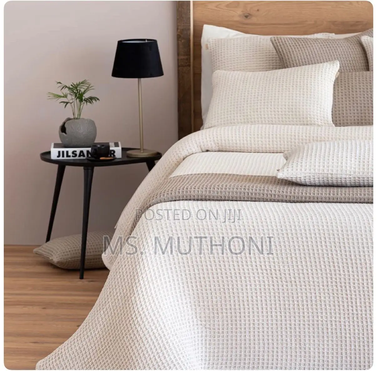 Cotton Waffle Weave Bedding Set( Bed Cover + 2 P . Cases)