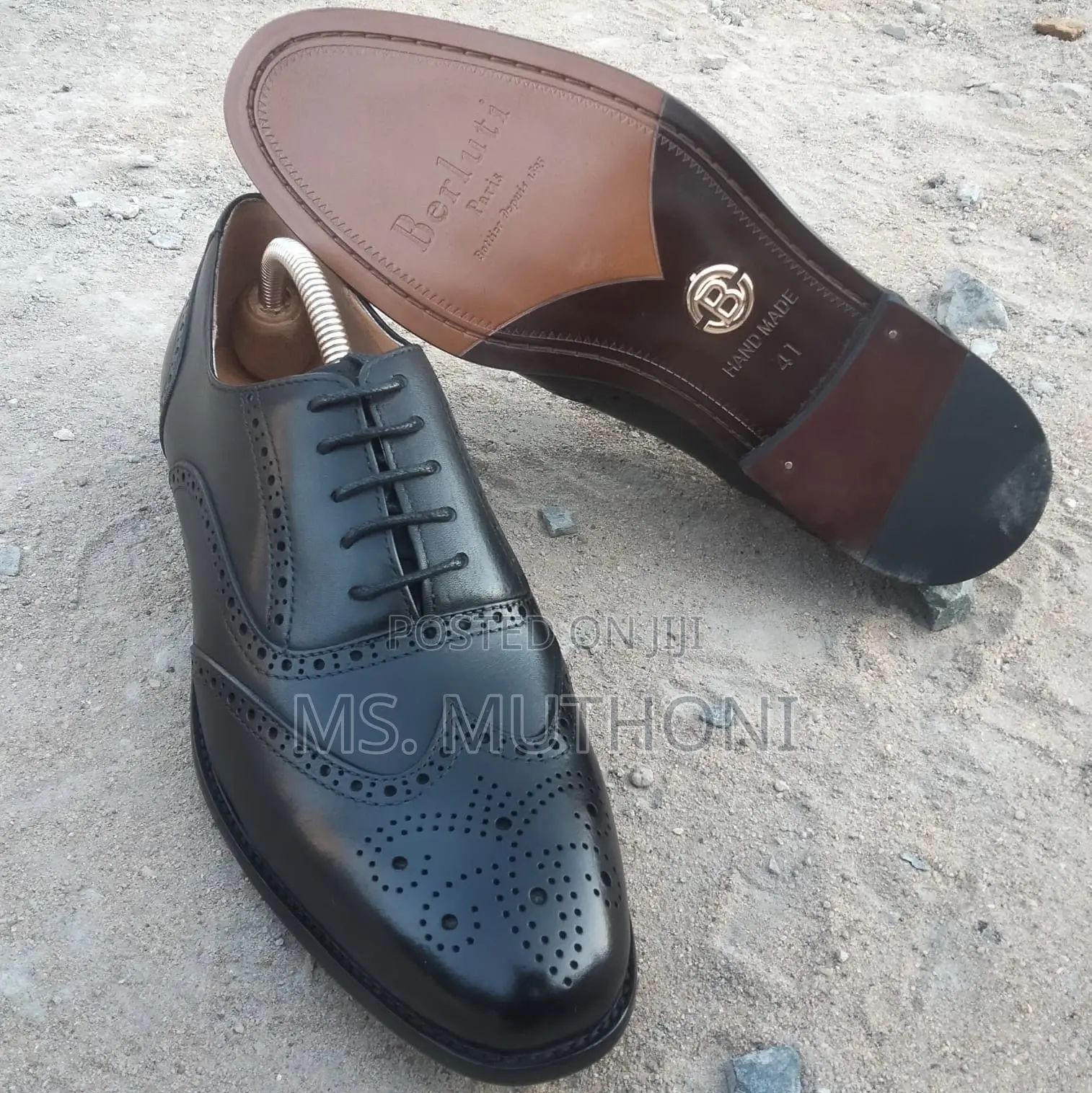 Laced Handmade Berluti Leather Wingtip Brogue Shoes, Size 40-45