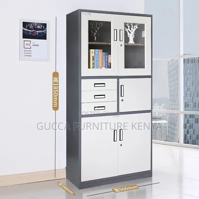2-door Half Glass Office Cabinet With Safe