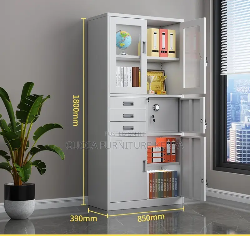 2-door Half Glass Office Cabinet With Safe