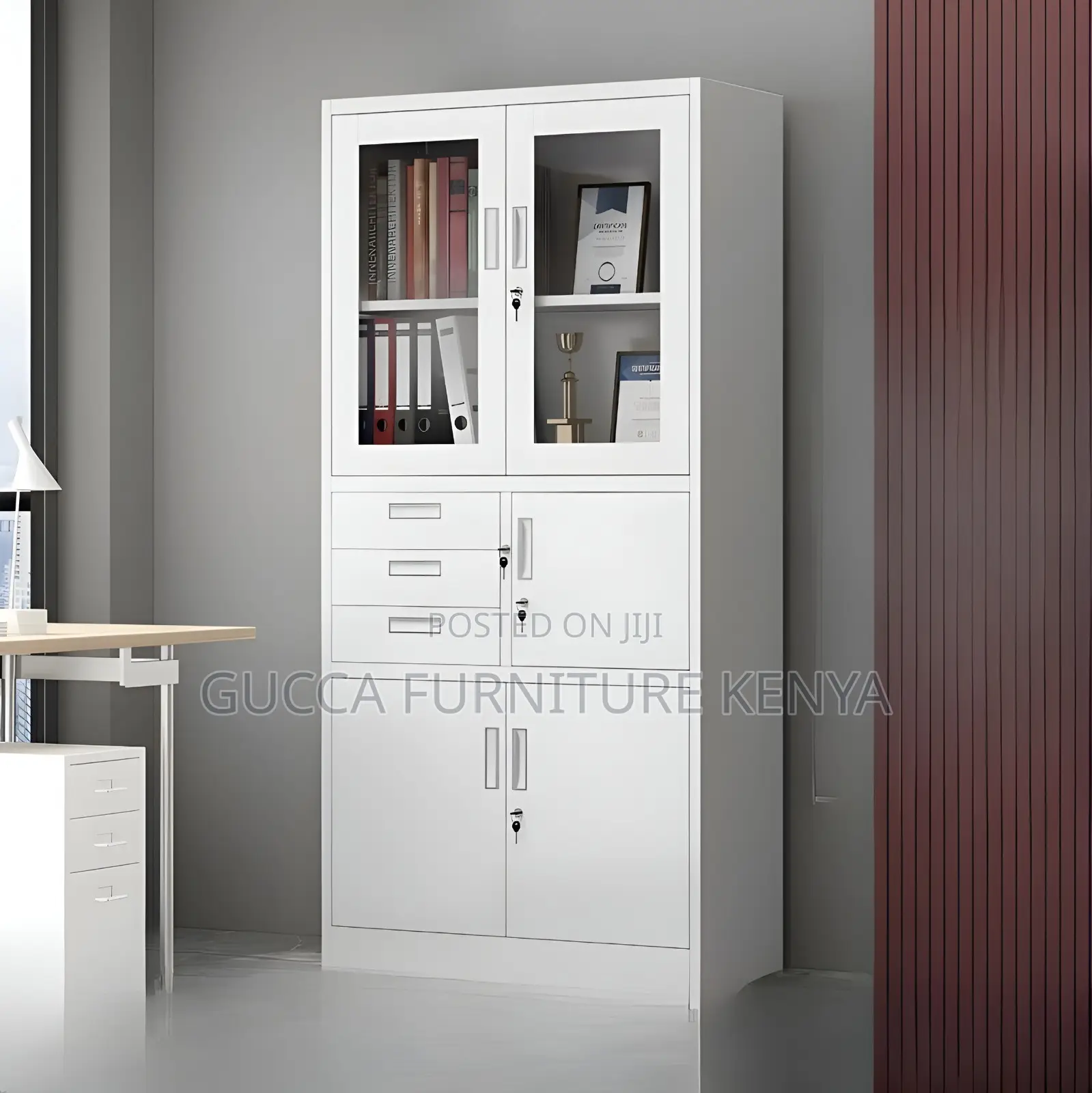 2-door Half Glass Office Cabinet With Safe