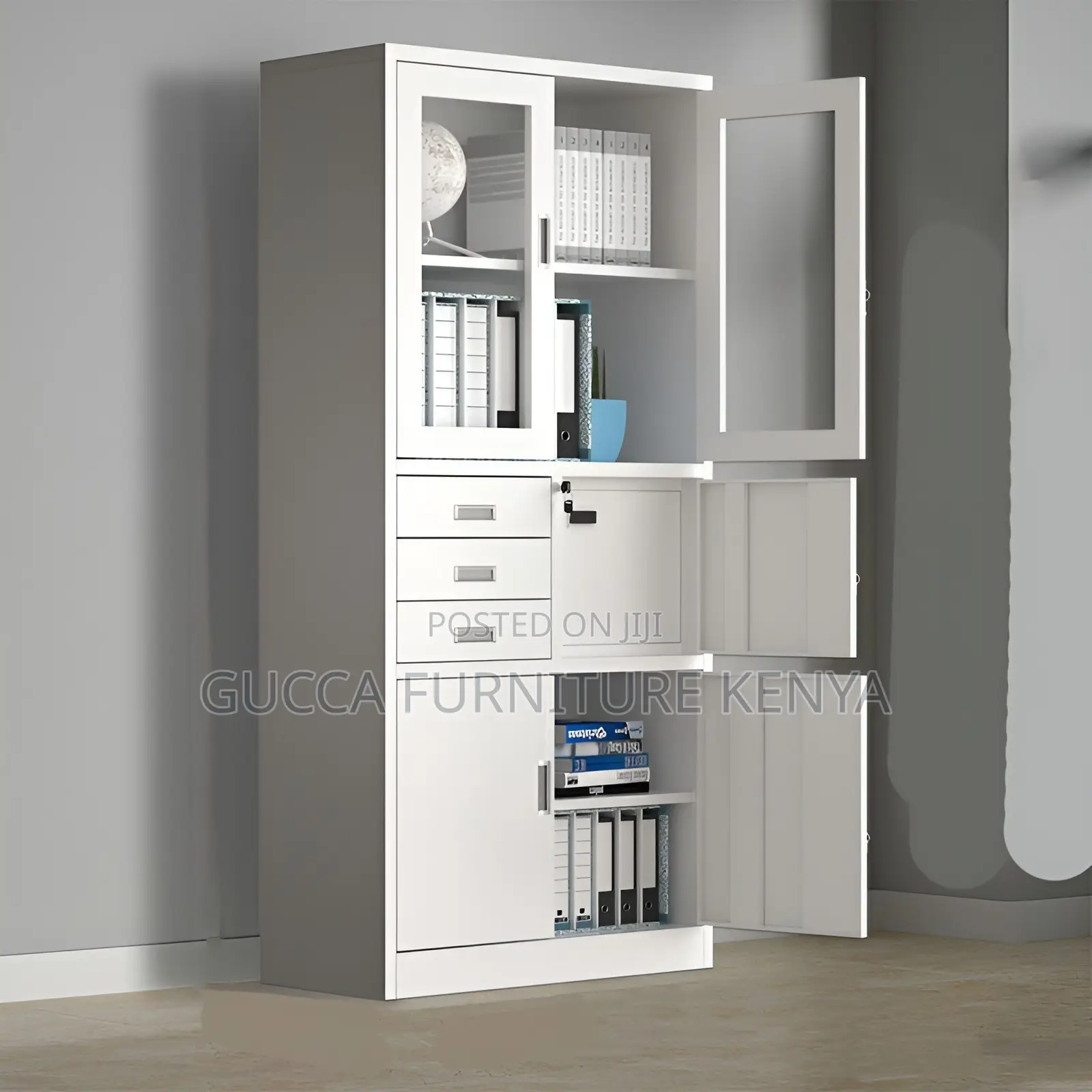 2-door Half Glass Office Cabinet With Safe