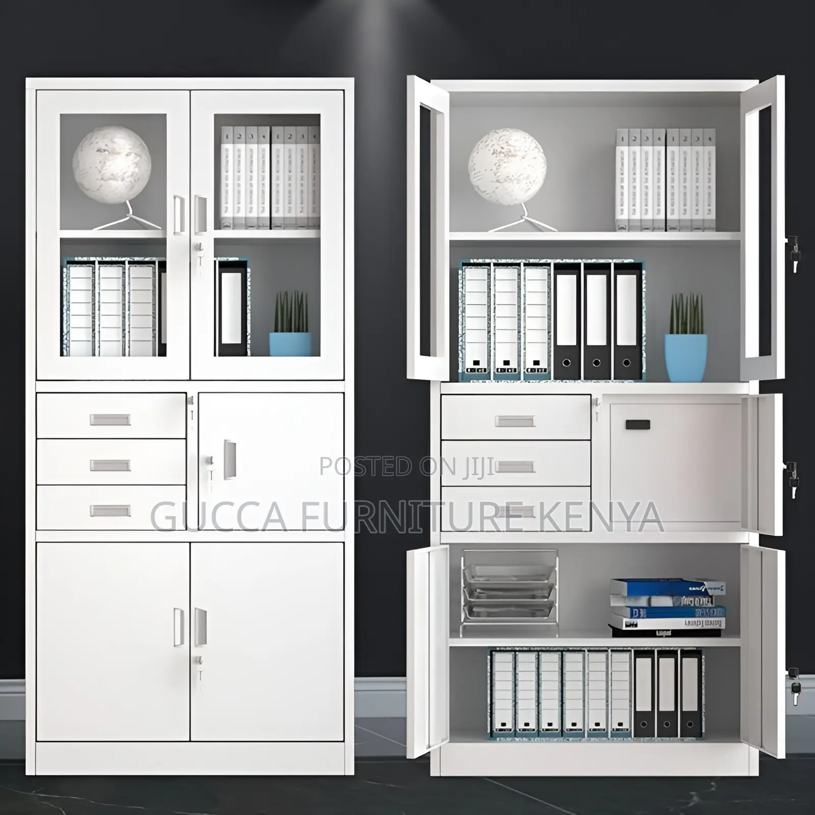 2-door Half Glass Office Cabinet With Safe