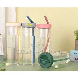 *Clear Acrylic 800ml Smoothie Tumbler With Foldable Straw