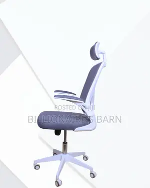 White Office Chair With Flip-Up Arms — Stable Base, Neck Support.
