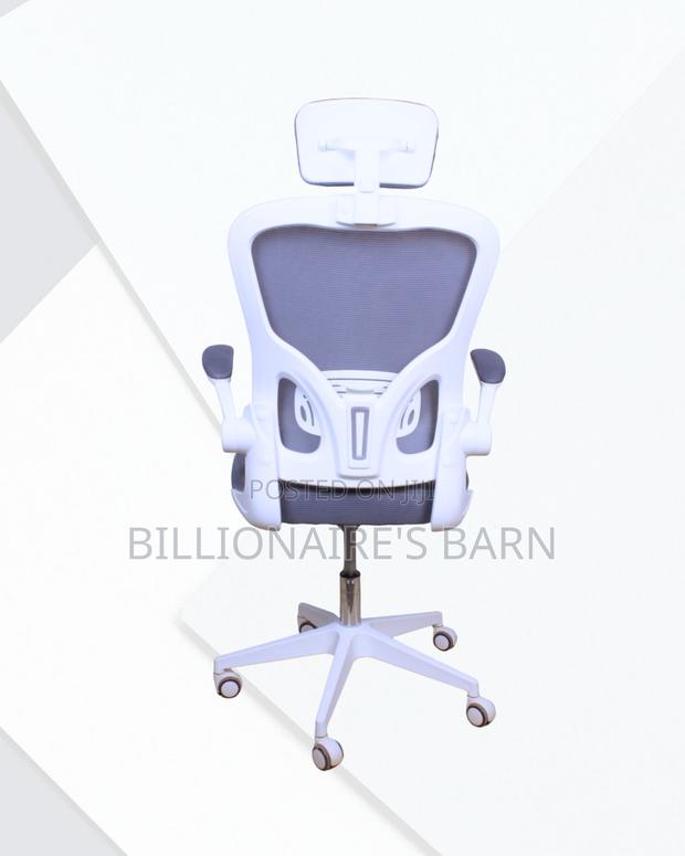White Office Chair With Flip-Up Arms — Stable Base, Neck Support. - thumbnail 3
