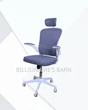 White Office Chair With Flip-Up Arms — Stable Base, Neck Support.