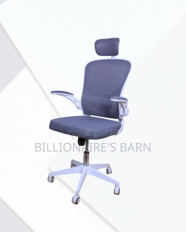 White Office Chair With Flip-Up Arms — Stable Base, Neck Support. - thumbnail 4