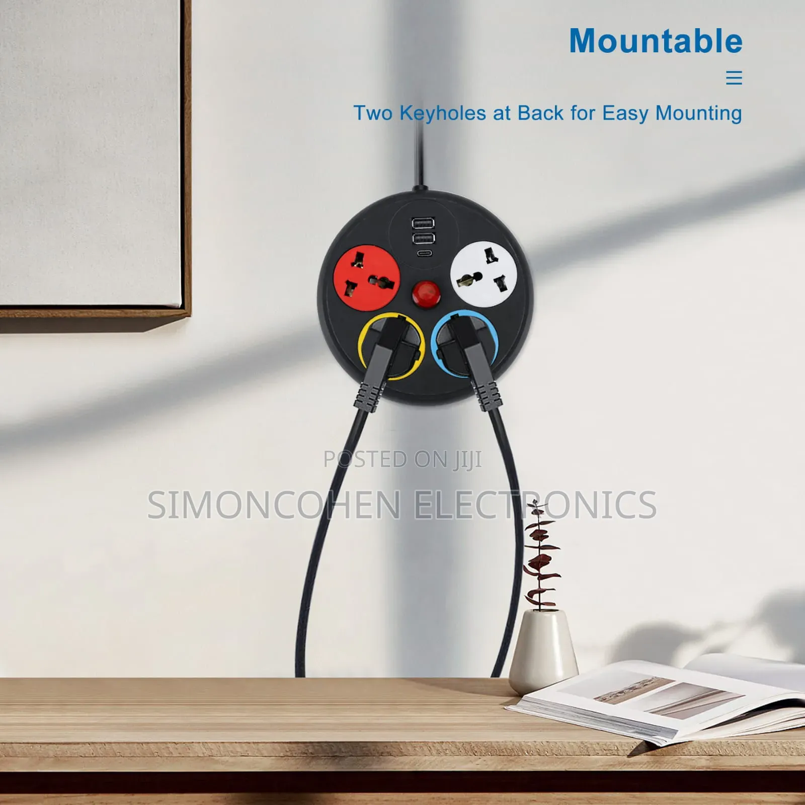 Round Extension Cord With 4 Socket
