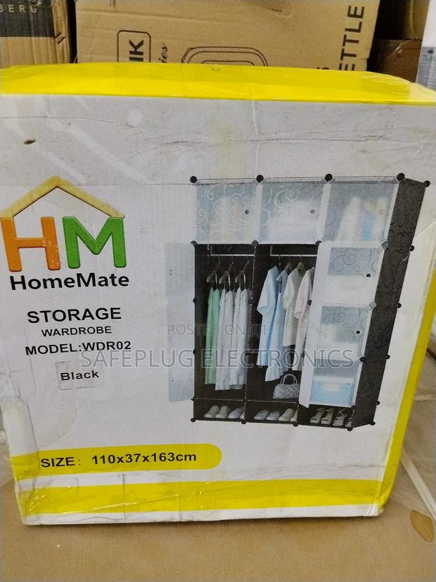 3-Column Plastic Wardrobe (37cm Depth) | Spacious Shelves | Black/ - main view