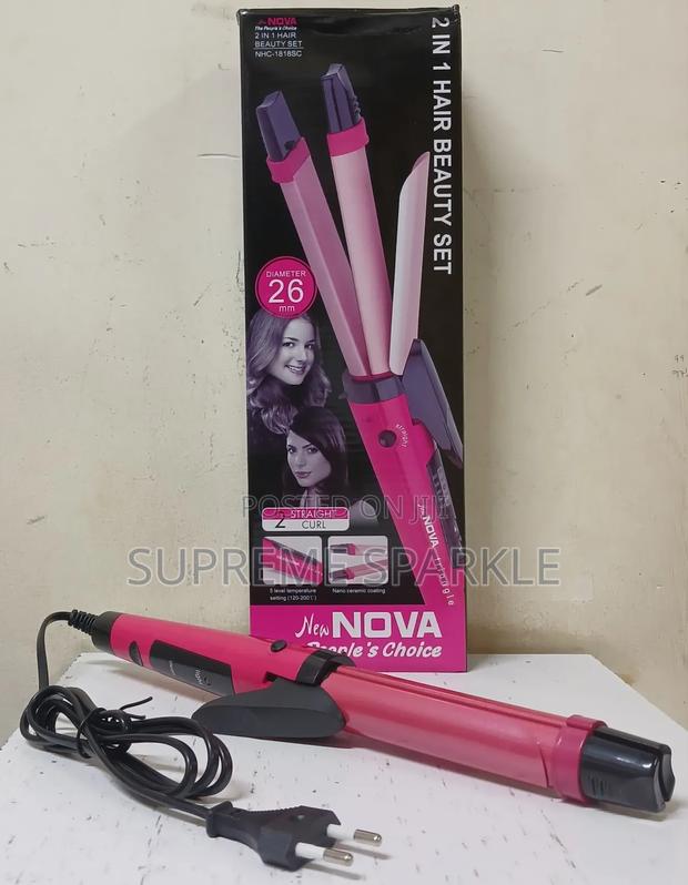 Nova 2-in-1 Hair Straightener and Curler, Model NHC-1818sc.