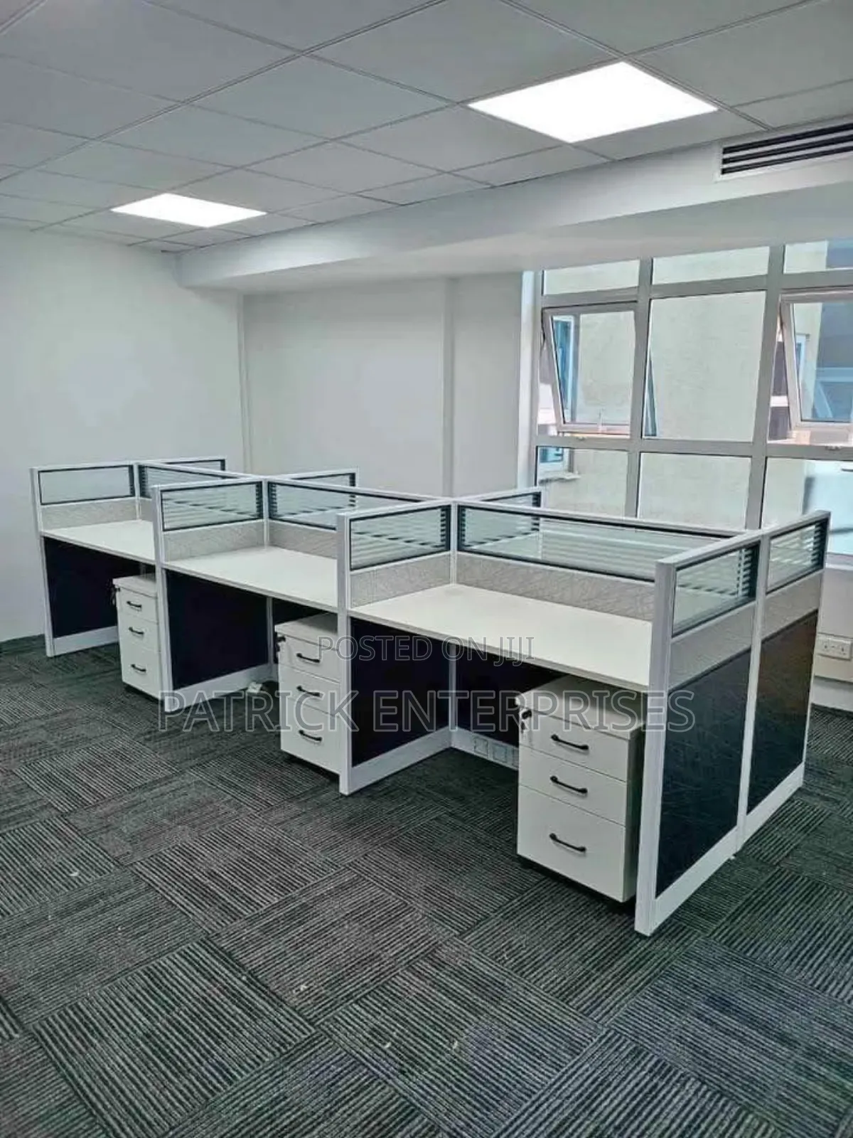 Imported Modern Office Six Way Workstation White- Black