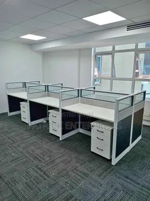 Imported Modern Office Six Way Workstation White- Black