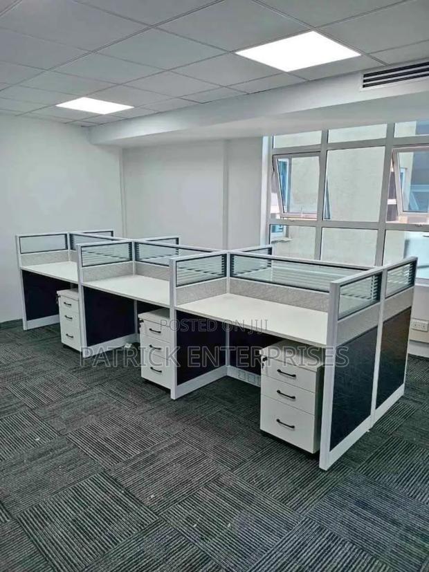 Imported Modern Office Six Way Workstation White- Black