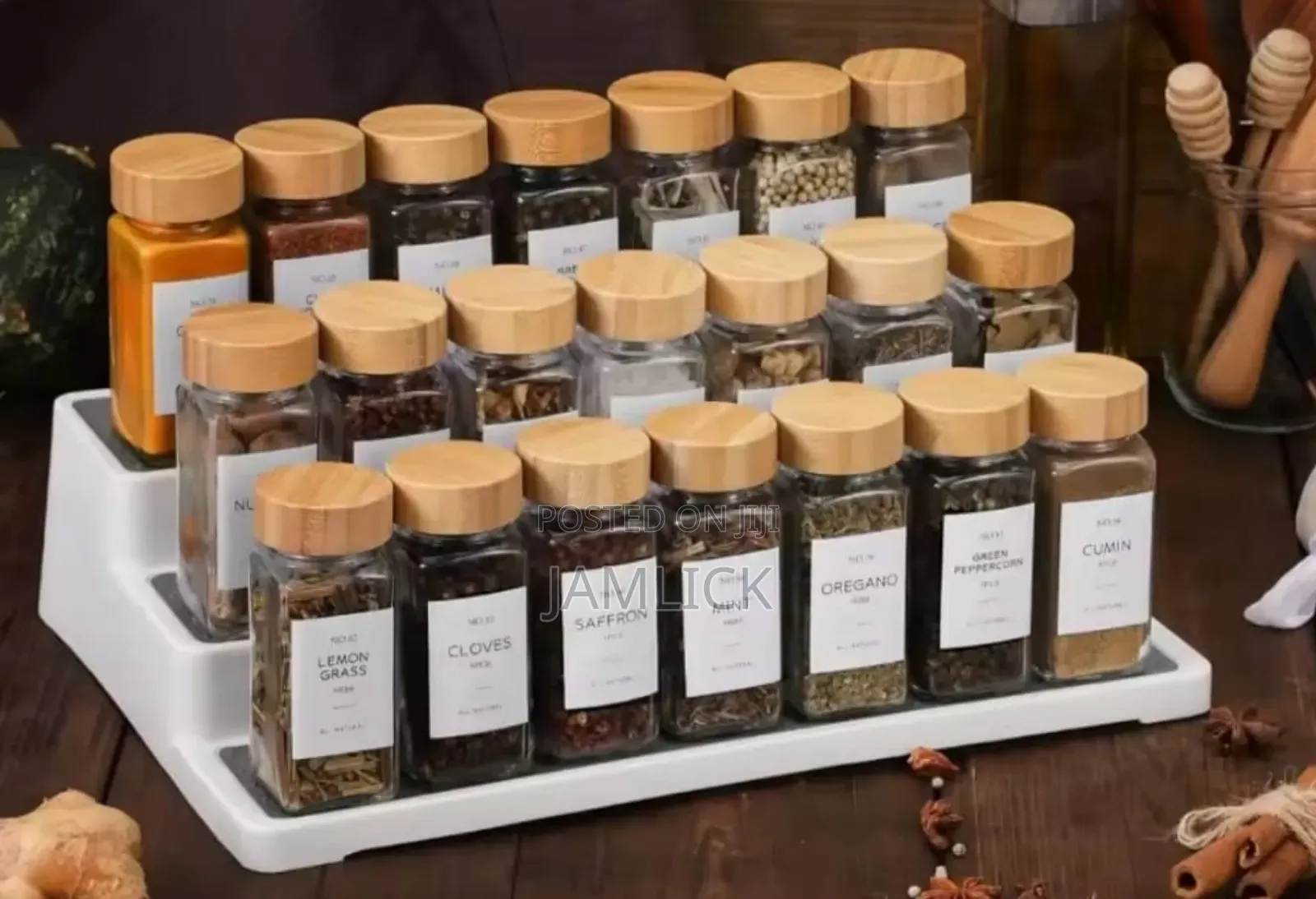 15-Piece Premium Glass Spice Jars Set – Bamboo Lids - Av