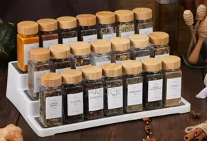 15-Piece Premium Glass Spice Jars Set – Bamboo Lids - Av