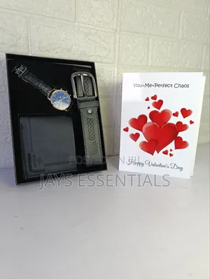 3pc Leather Mens Valentines Gift Set : Belt , Watch Wallet Gift Set