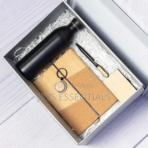 5pc Eco Elite Valentine Gift Set: Bamboo Notebook Thermobottle Set