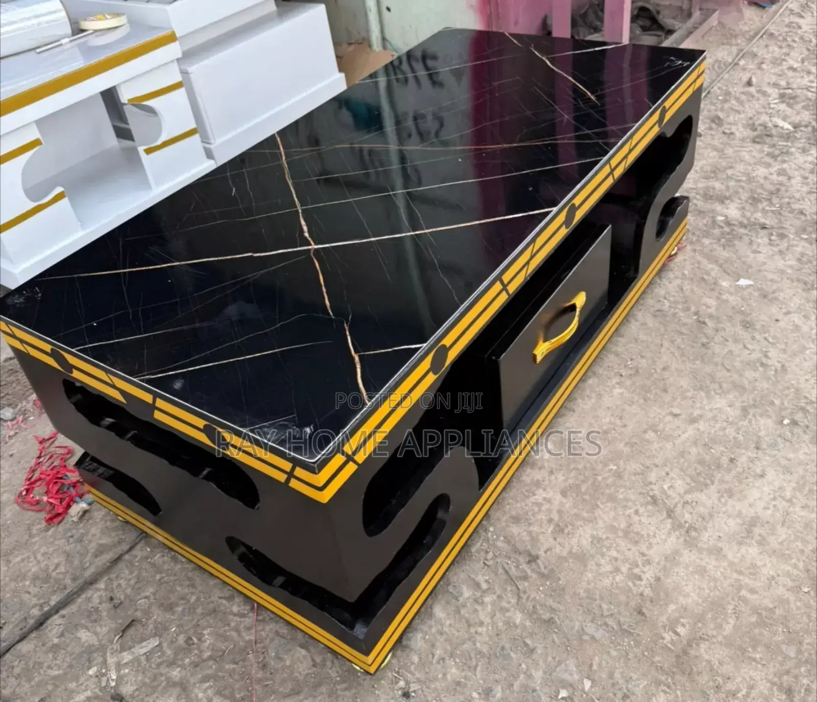 Executive White Coffee Table With Marble Topping