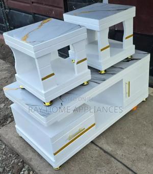 Coffee Table With Glass/Marble Topping With 2 Stools Design Colours - thumbnail 2
