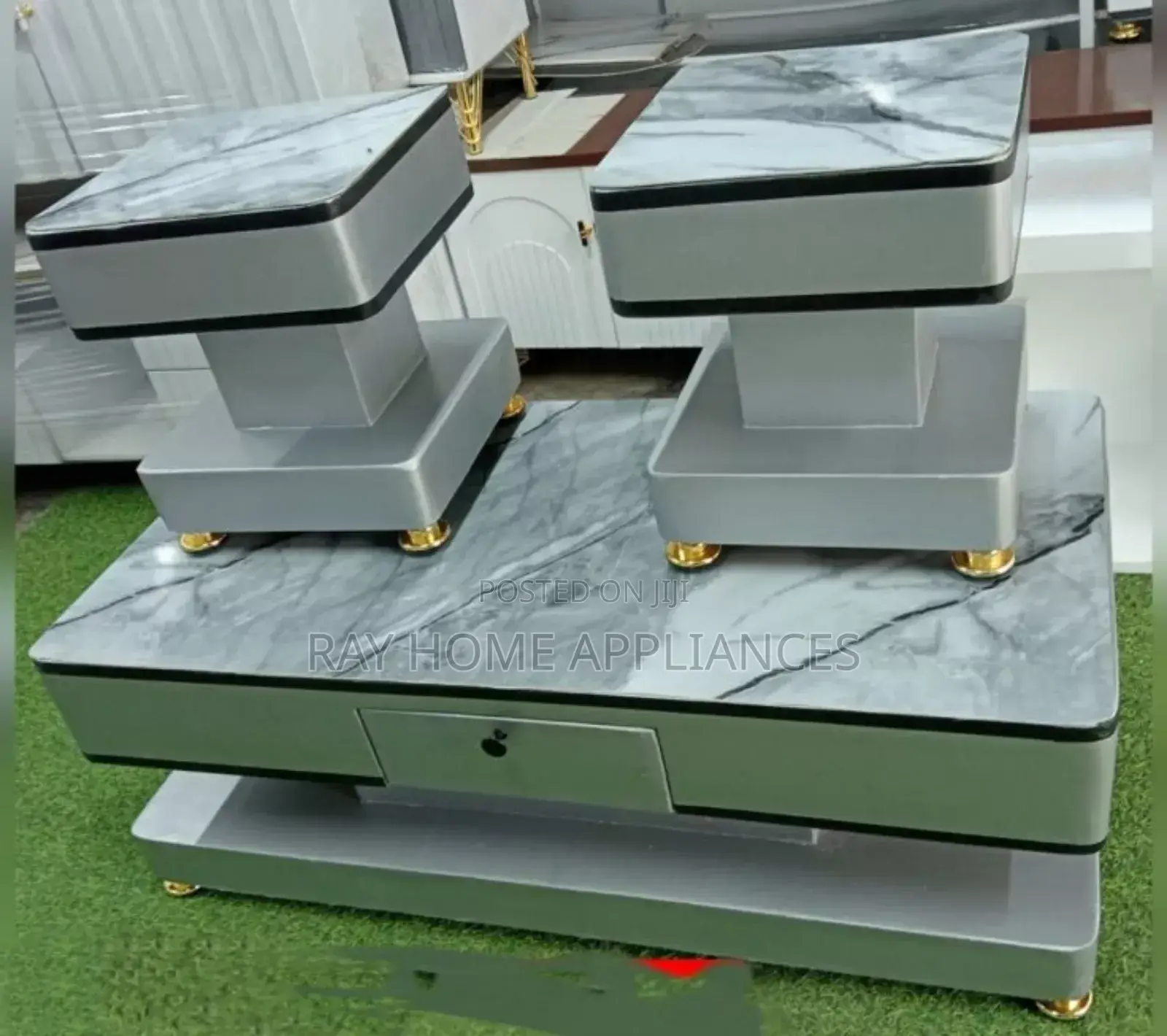 Coffee Table With Glass/Marble Topping With 2 Stools Design Colours