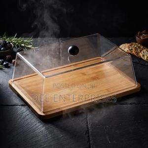 35cm Rectangular Bamboo Cake Stands With Acrylic Dome Cover - main view