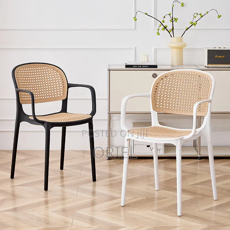 Dining Plastic Chair : Stackable Cane Modern Armchair