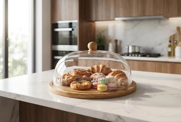 30cm Round Bamboo Cake Stands With Acrylic Dome Cover