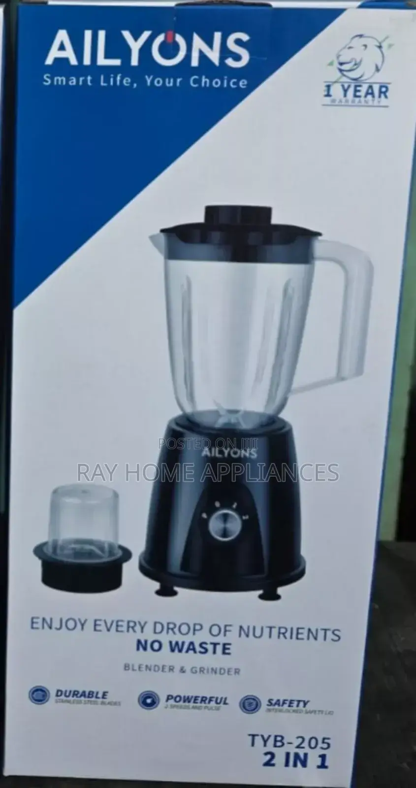 Ailyons 2 in 1 Blender 1.5litres Jar Plus Grinder