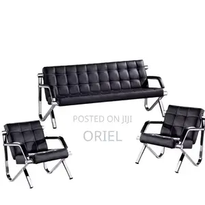 Office Waiting Sofa : Black Faux Executive 5-Seater Office Sofa Set