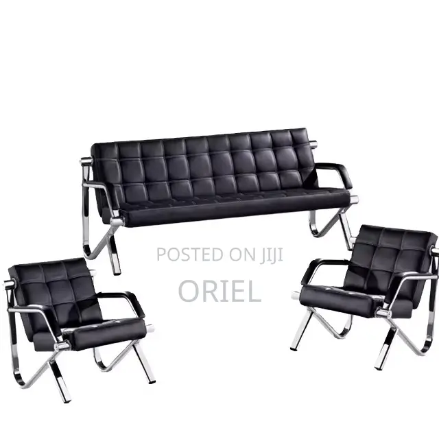 Office Waiting Sofa : Black Faux Executive 5-Seater Office Sofa Set
