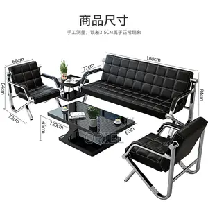 Office Waiting Sofa : Black Faux Executive 5-Seater Office Sofa Set