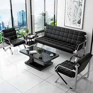 Office Waiting Sofa : Black Faux Executive 5-Seater Office Sofa Set
