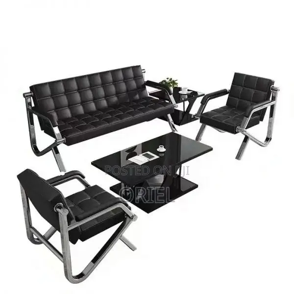 Office Waiting Sofa : Black Faux Executive 5-Seater Office Sofa Set
