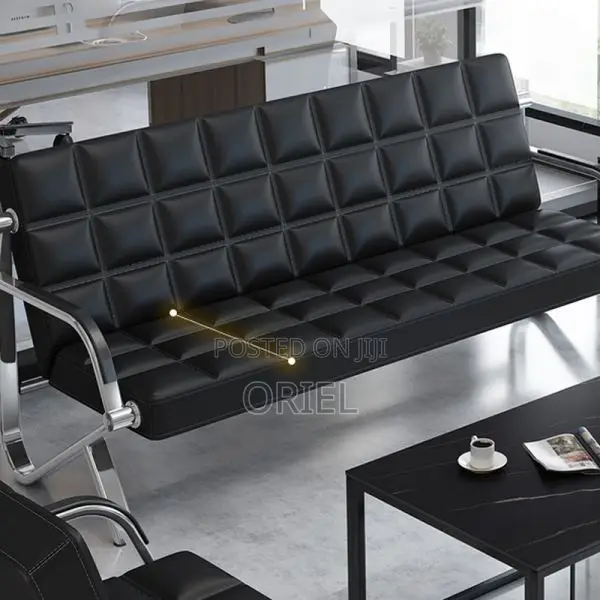 Office Waiting Sofa : Black Faux Executive 5-Seater Office Sofa Set