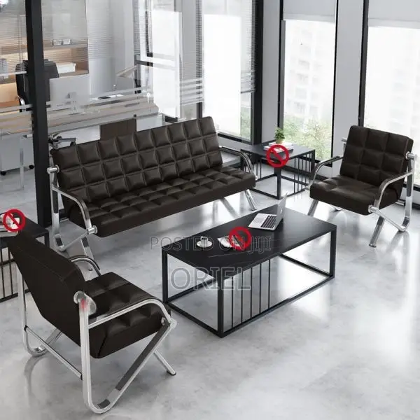 Office Waiting Sofa : Black Faux Executive 5-Seater Office Sofa Set