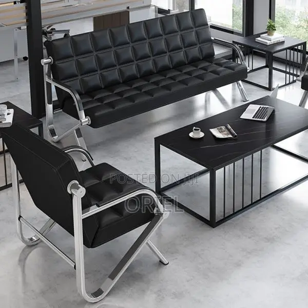 Office Waiting Sofa : Black Faux Executive 5-Seater Office Sofa Set