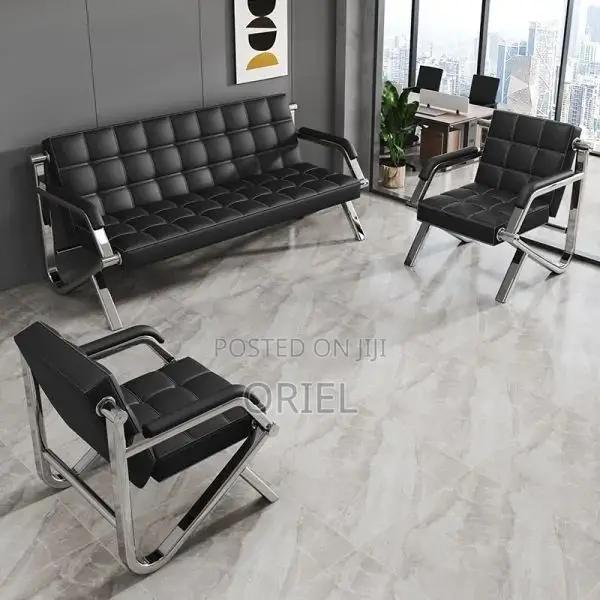 Office Waiting Sofa : Black Faux Executive 5-Seater Office Sofa Set
