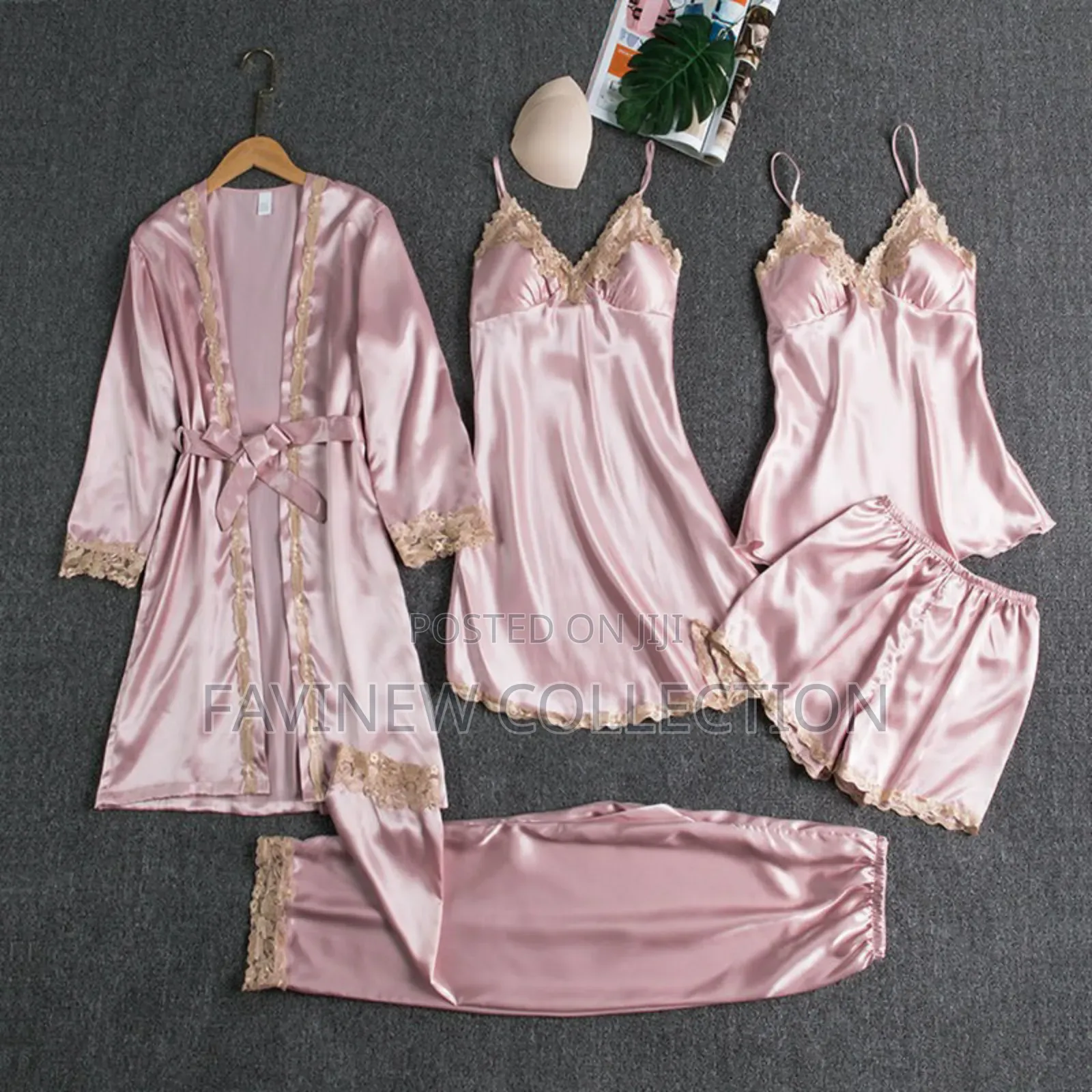 5 in 1 Quality Silk Pajama Lingerie Sleepwear Set