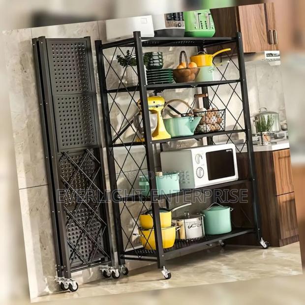 Foldable Multipurpose Rack With Shelves Wheels