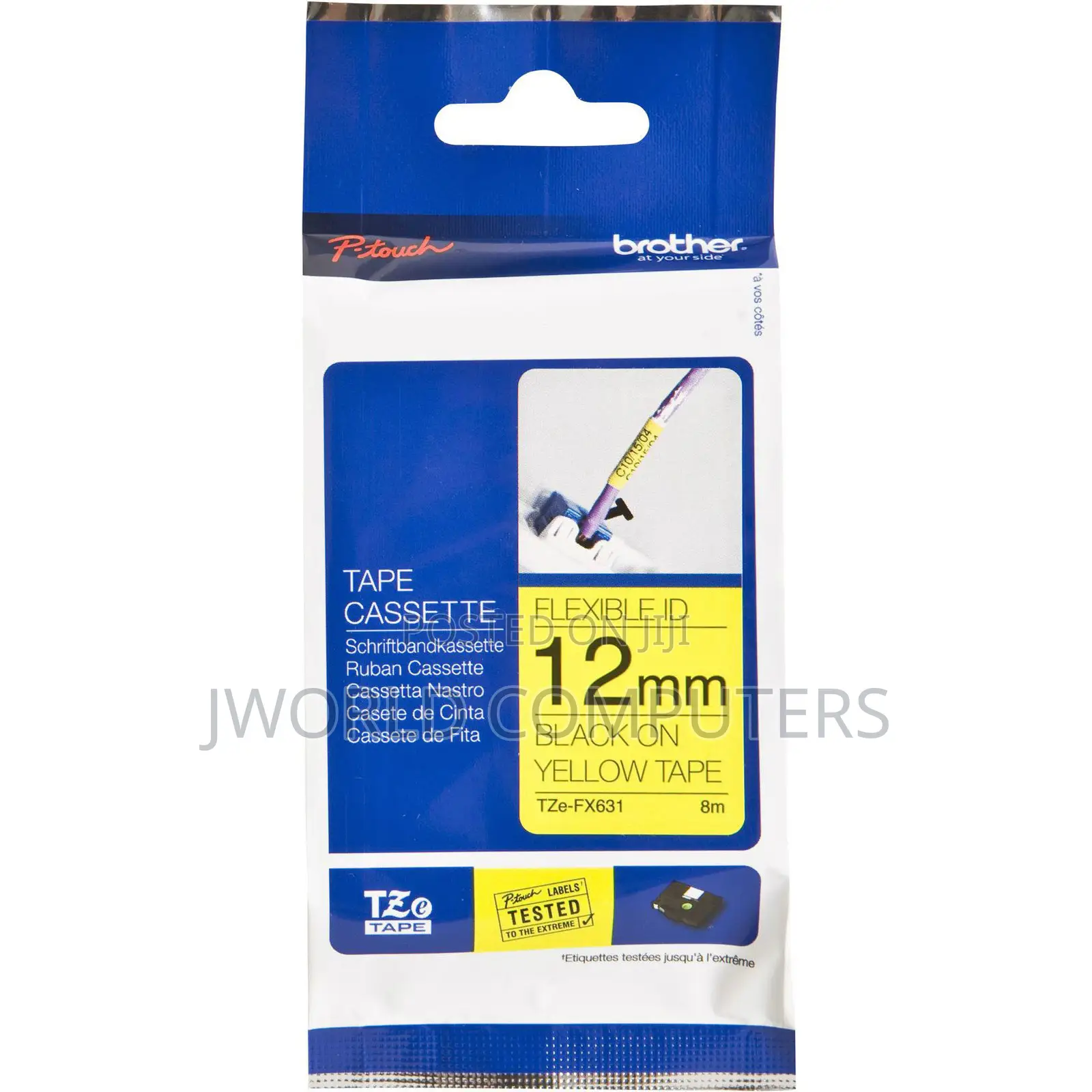 Brother 12mm X 8m Black on Yellow Label Tape
