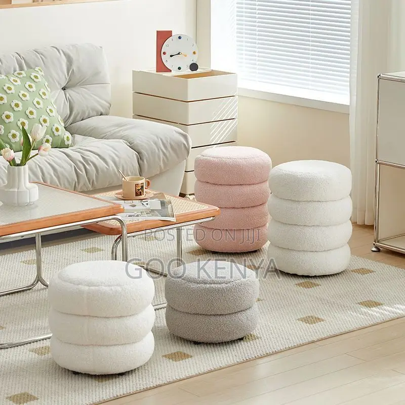 Home Vanity Stool; Soft Fabric White Vanity Stool
