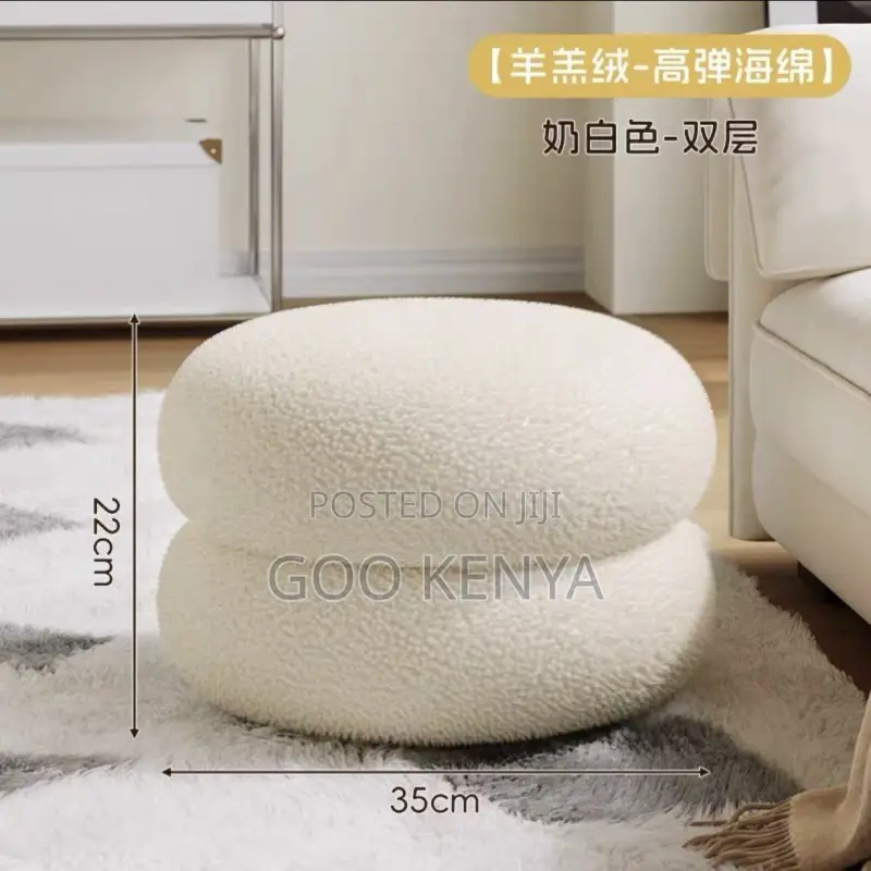 Home Vanity Stool; Soft Fabric White Vanity Stool