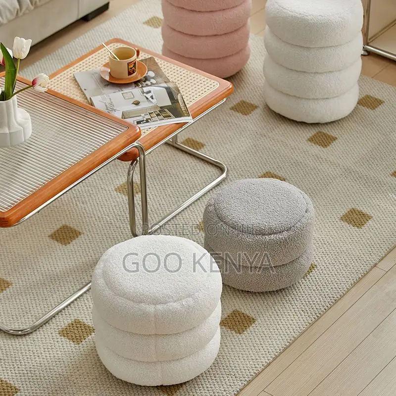Home Vanity Stool; Soft Fabric White Vanity Stool