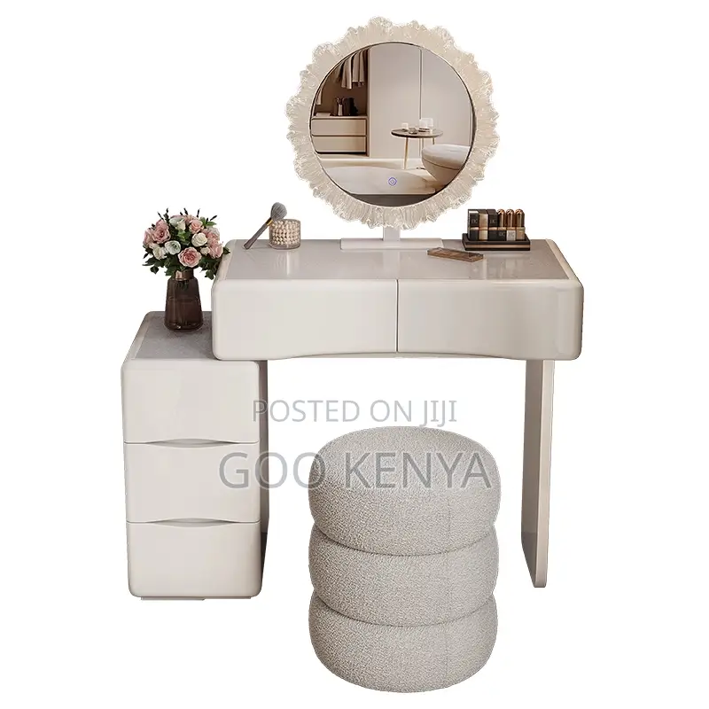 Home Vanity Stool; Soft Fabric White Vanity Stool