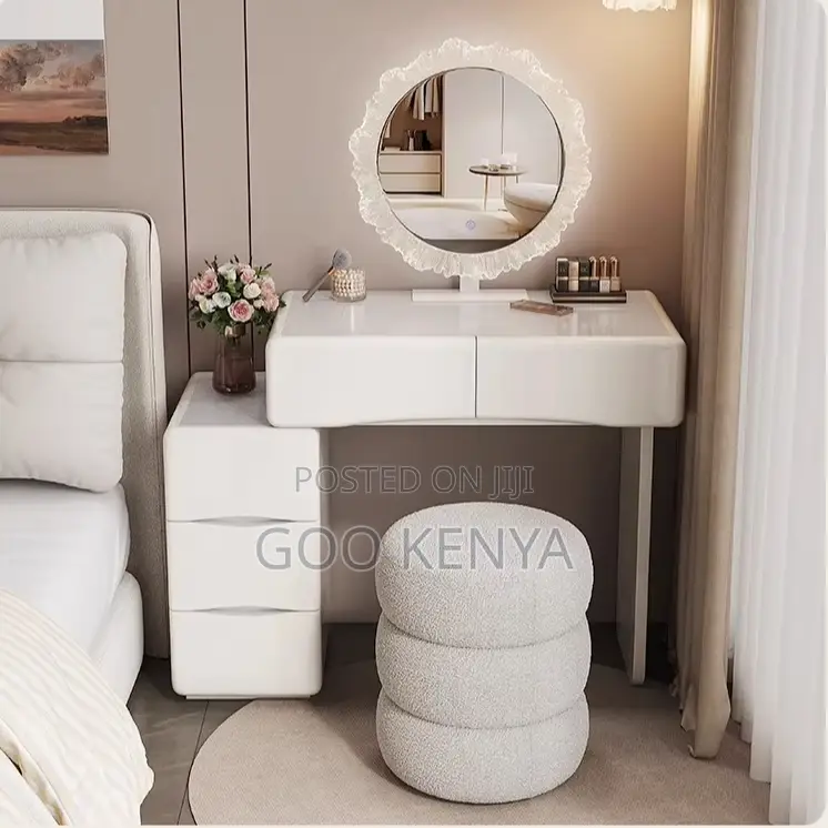 Home Vanity Stool; Soft Fabric White Vanity Stool