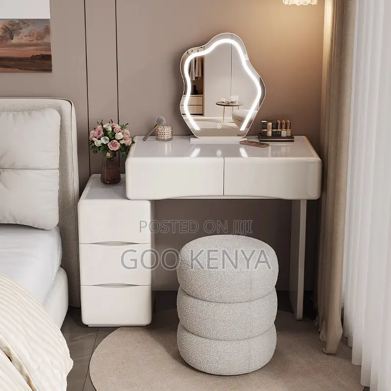 Home Vanity Stool; Soft Fabric White Vanity Stool