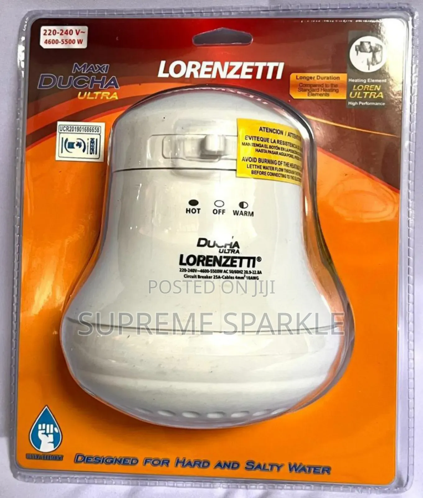 Lorenzetti Maxi Ducha Ultra Instant Shower Head.(Hard and Salty Water)