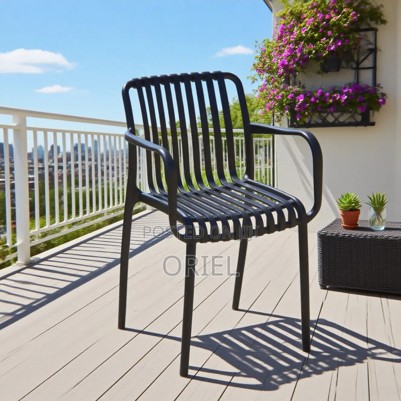 Outdoor Chair : Stackable Striped Outdoor Plastic Dining Chair