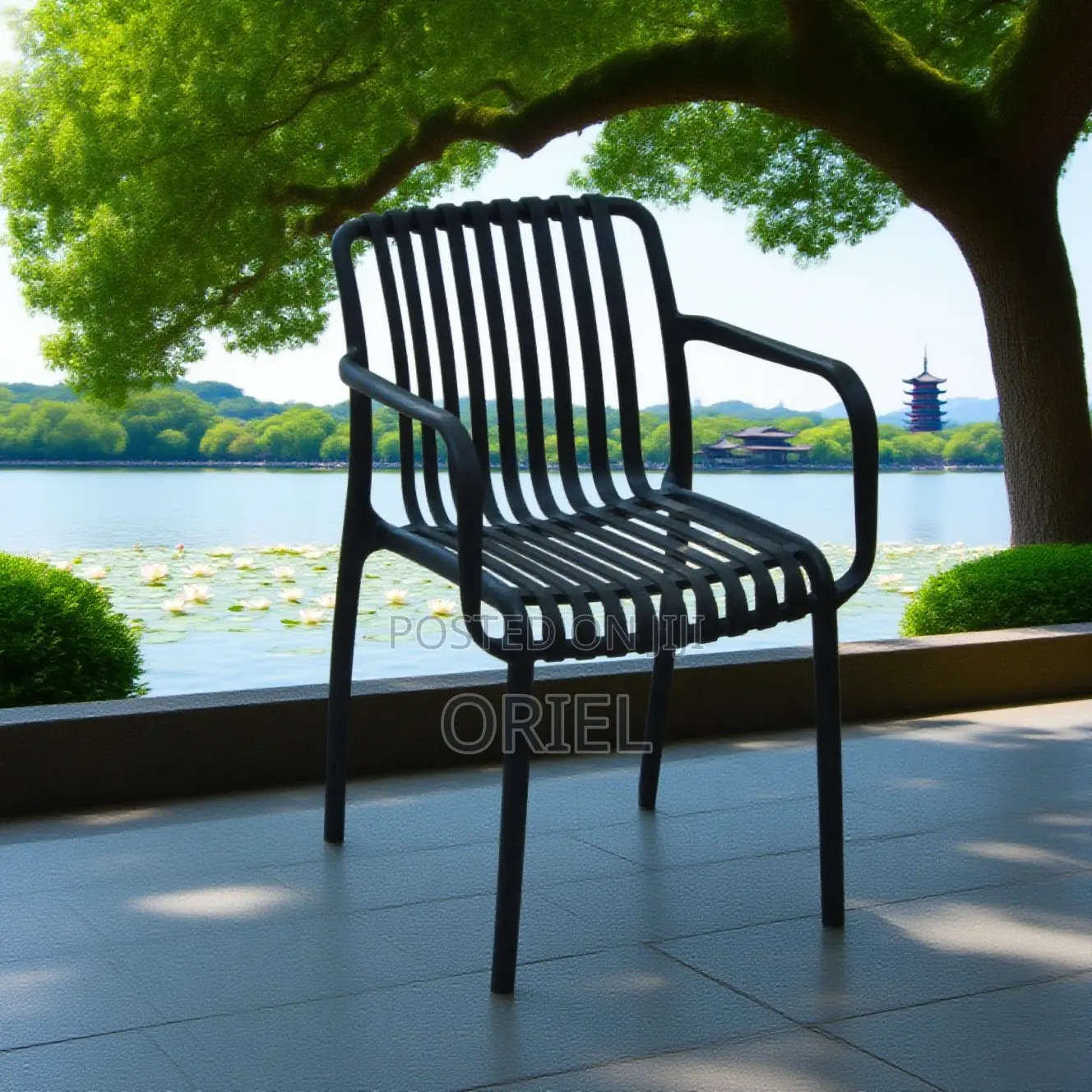 Outdoor Chair : Stackable Striped Outdoor Plastic Dining Chair